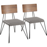 Loft Dining Chair in Grey Fabric, Walnut & Black Metal (Set of 2)